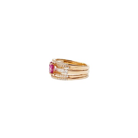 Bague Isabelle Barrier en or rose, diamants naturels et saphir rose, taille 52